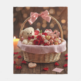 Cobertor De Velo Cozy Teddy Rose Basket Romantic Valentine