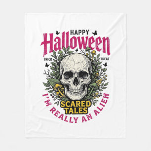 Cobertor De Velo Crânio Alien Gráfico de Halloween Vintage para Cam