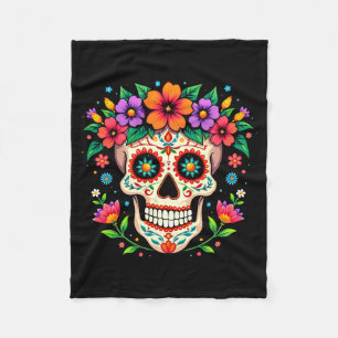 Cobertor De Velo Crânio de Açúcar do Dia dos Mortos com Flores Masc
