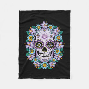 Cobertor De Velo Crânio de Açúcar Roxo com Flores
