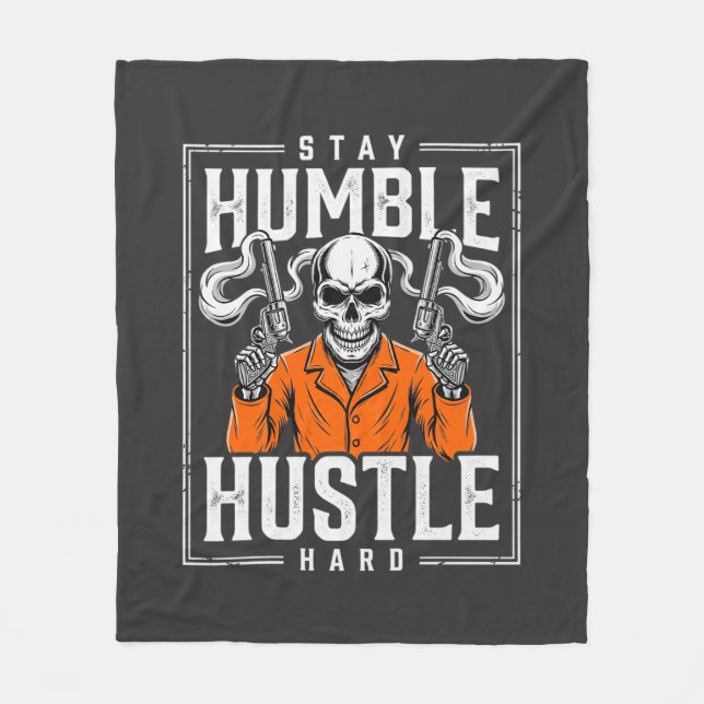 Cobertor De Velo Crânio de Halloween Permaneça Humilde Trabalhe Dur (Frente)