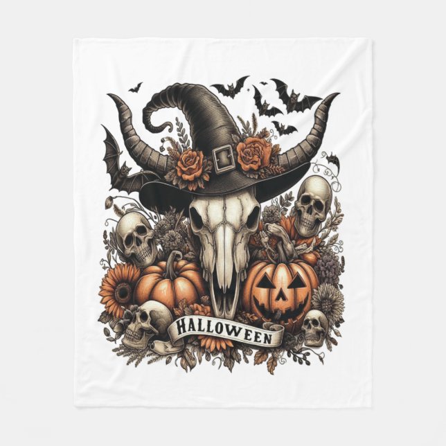 Cobertor De Velo Crânio de Touro de Halloween Vaca (Frente)