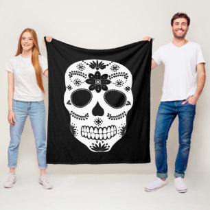 Cobertor De Velo Crânio Mexicano Preto E Branco