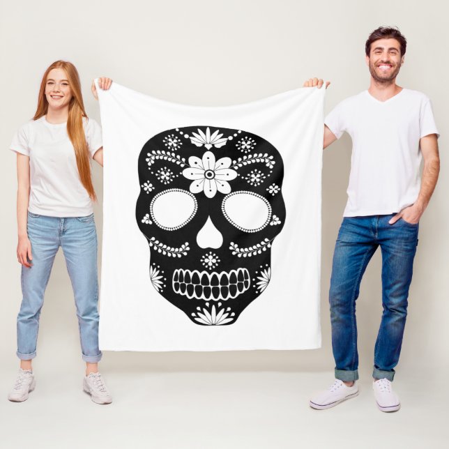Cobertor De Velo Crânio Mexicano Preto E Peão Branco Em Branco (In Situ)