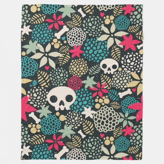Cobertor De Velo Crânio nas flores (Frente)