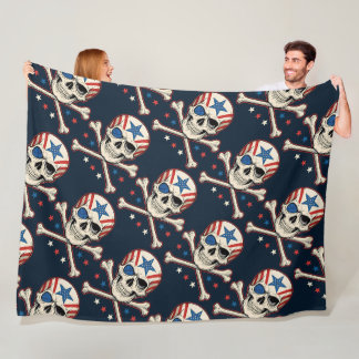 Cobertor De Velo Crânio Patriótico e Bandeira Americana Crossbones