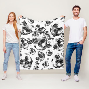 Cobertor De Velo Crânios Preto e Branco Arte de Caveira Padrão de E