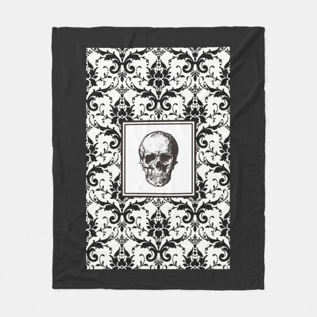 Cobertor De Velo Cravo Preto E Branco Elegante Crânio Gótico (Frente)