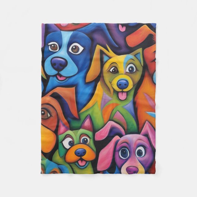 Cobertor De Velo Crazy cool abstract cartoon dogs (Frente)