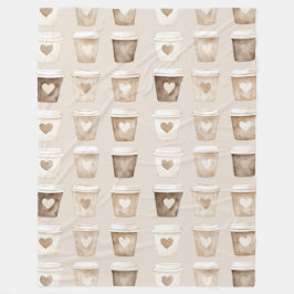 Cobertor De Velo Cream Coffee Heart Cups