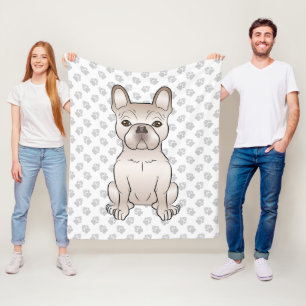 Cobertor De Velo Cream French Bulldog / Frenchie Dog & Paw Patterno