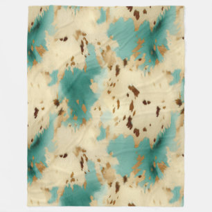 Cobertor De Velo Creme Dourado Turquoise Cowhide Animal
