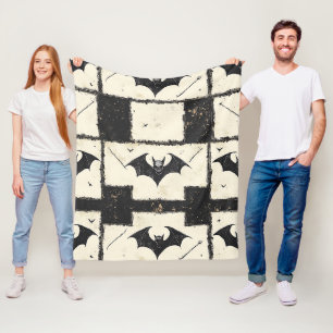 Cobertor De Velo Creme Patchwork Grunge em Denim com Morcegos (3)