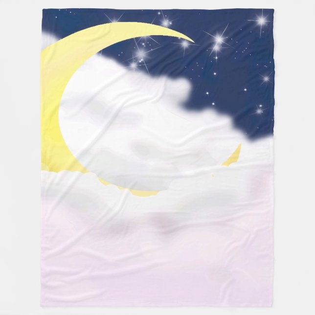 Cobertor De Velo Cresent Moon in Soft Clouds Fleece Blanket (Frente)