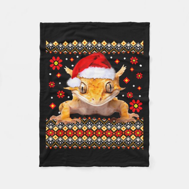 Cobertor De Velo Crested Gecko Ugly Christmas Sweater  (Frente)