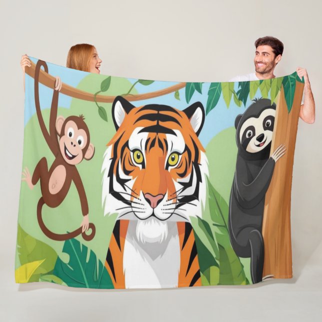 Cobertor De Velo Crianças Animais Fofos Selva Tigre Macaco Pássaro (In Situ)