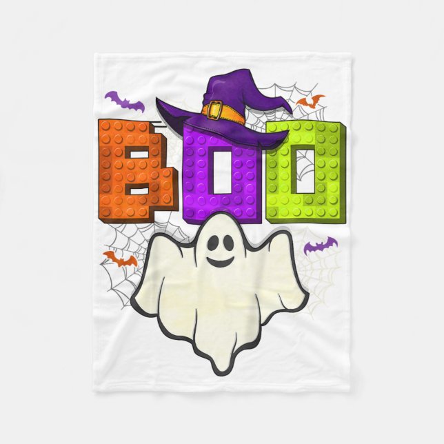 Cobertor De Velo Crianças Construindo Tijolos Boo Halloween Ghost W (Frente)