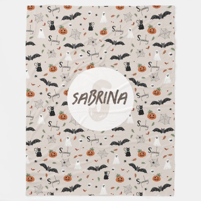 Cobertor De Velo Crianças Cute Spooky Halloween Queda Monograma (Frente)