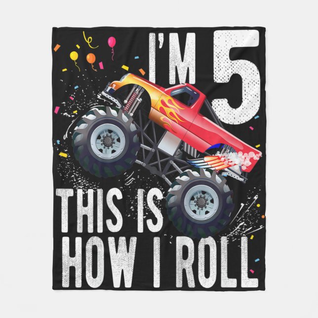 Cobertor De Velo Crianças De 5 Anos 5 Birthday Garoto Monster Ca (Frente)