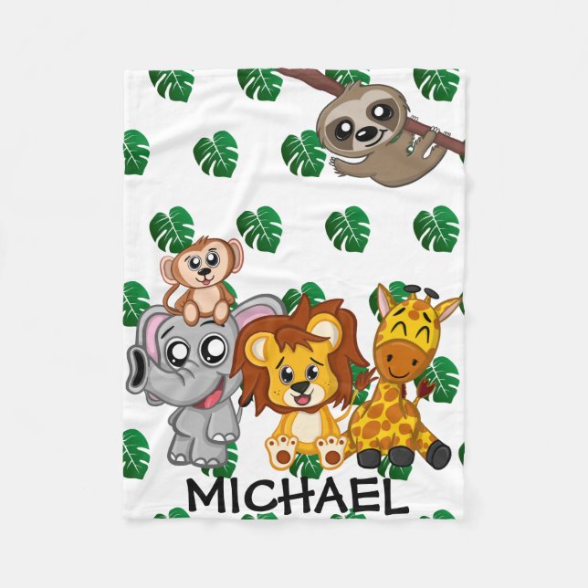 Cobertor De Velo Crianças de animais Safari da selva-branca (Frente)