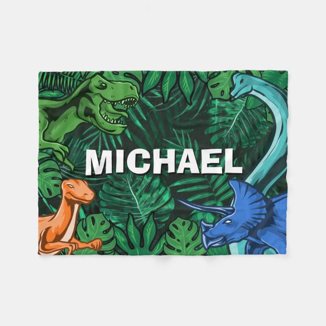 Cobertor De Velo Crianças Dinossauras Personalizadas Dino Jurassic  (Frente (Horizontal))