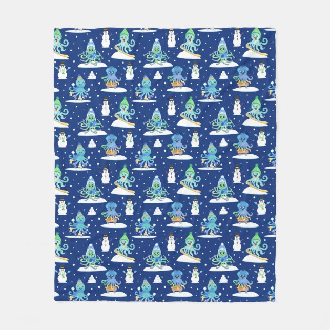 Cobertor De Velo Crianças Octopus Winter Sports Engraçado Animal (Frente)