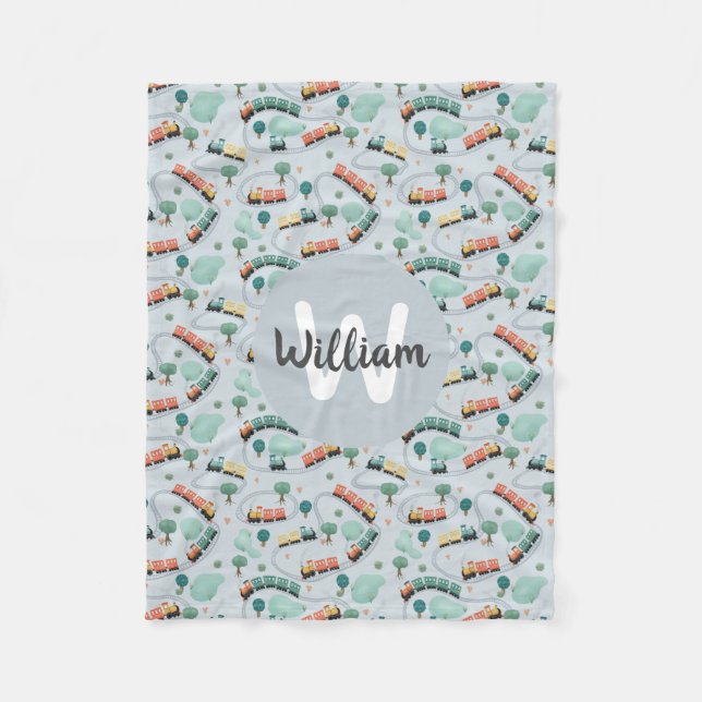 Cobertor De Velo Crianças-Padrão de Viagem de Monograma de Comboios (Frente)