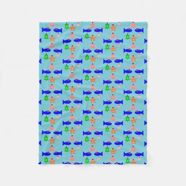 Cobertor De Velo Criaturas do Mar de Natal (Frente)