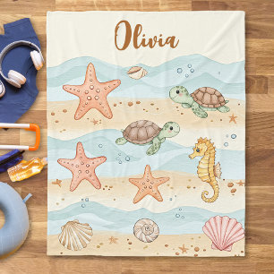 Cobertor De Velo Criaturas Marinhas Bebês em Aquarela Caprichosa
