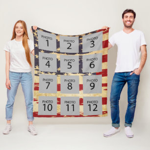 Cobertor De Velo Crie você12 Photo Collage no sinalizador grunge U