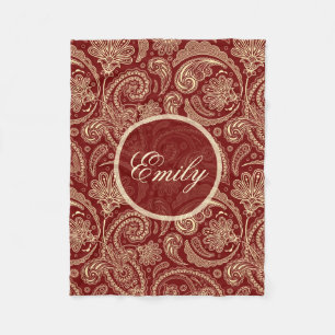 Cobertor De Velo Crimson Red E Beige Creme Vintage Paisley