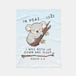 Cobertor De Velo Cristão Bonito Dormindo Koala Psalm 4 Bíblia