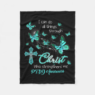 Cobertor De Velo Cristo Deus Cruz Fortaleça-Me Butterfly Teal Ptsd