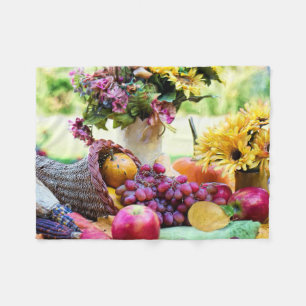 Cobertor De Velo Cronucopia de Ação de Graças com Frutas e Flores
