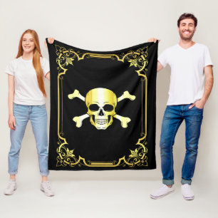Cobertor De Velo Crossbones Crânios/Jolly Roger/Pirate/gold/Black F