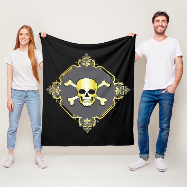 Cobertor De Velo Crossbones/Jolly Roger/Pirate/gold/Fleece preto (In Situ)