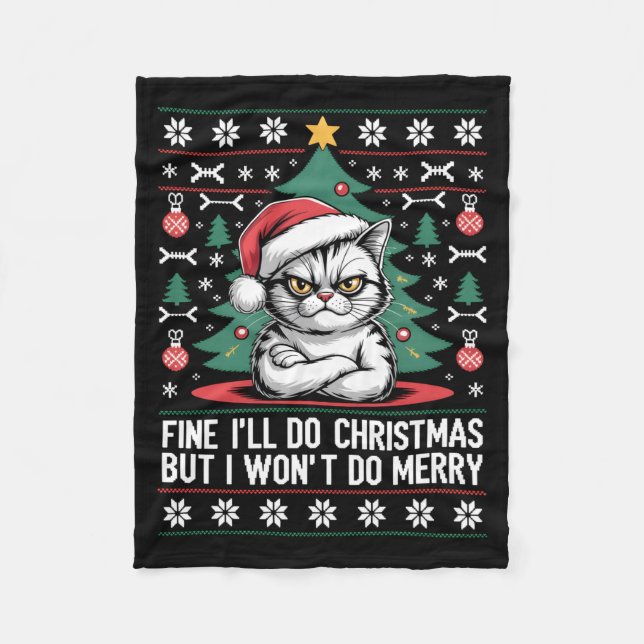 Cobertor De Velo Crossed Arms Cat Funny Christmas Ugly Sweater Long (Frente)