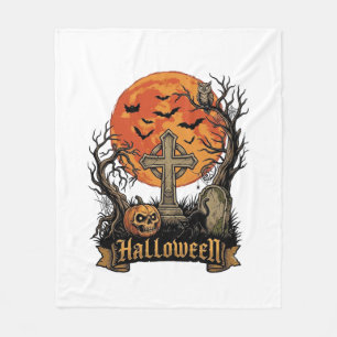 Cobertor De Velo Cruz de Halloween Tumba Caveira Abóbora Gato Preto