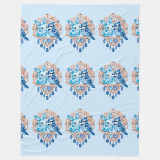 Cobertor De Velo Crystal Blue Bunny and Blue Jay Heart