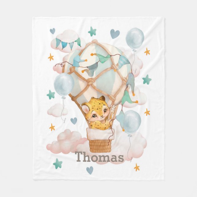 Cobertor De Velo Cubo aguar bonito em um balão de ar quente (Frente)