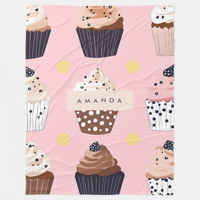 Cobertor De Velo Cupcake doçoso personalizado monograma (Frente)