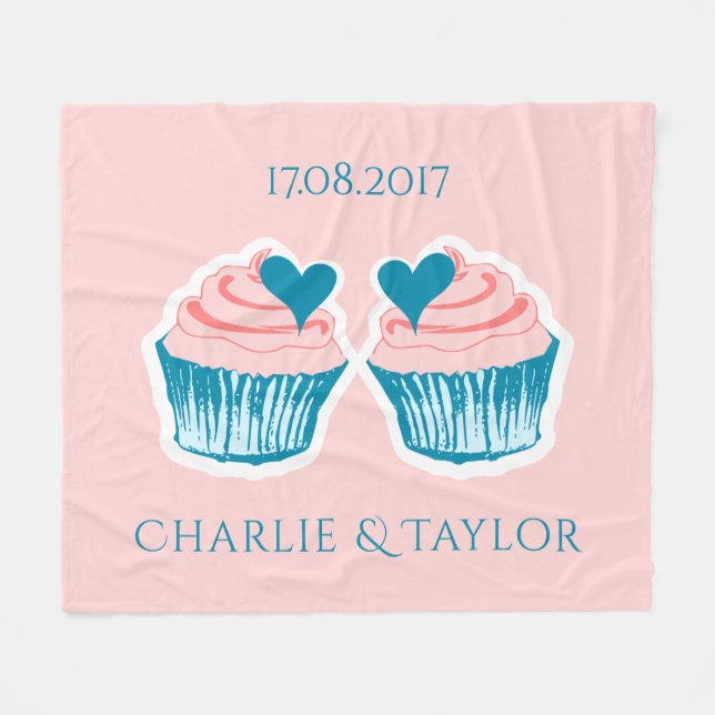 Cobertor De Velo Cupcake Love personalizado texto casal pulso (Frente (Horizontal))