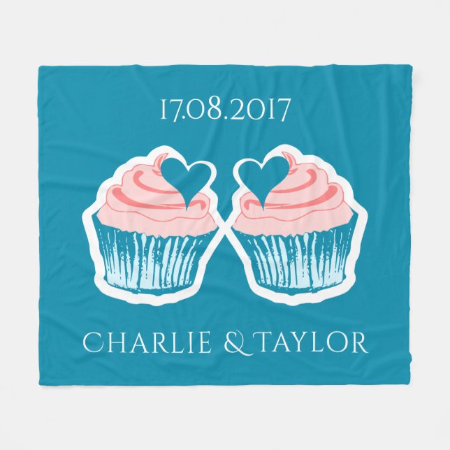 Cobertor De Velo Cupcake Love personalizado texto casal pulso (Frente (Horizontal))