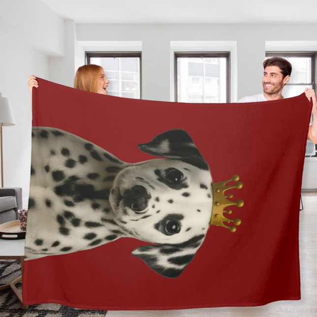 Cobertor De Velo Cupido Dalmático em Dourada Coroa (Dalmatian Puppy in Gold Crown Cute Fleece Blanket
by Ricaso. Dally pup on red throw blanket.)