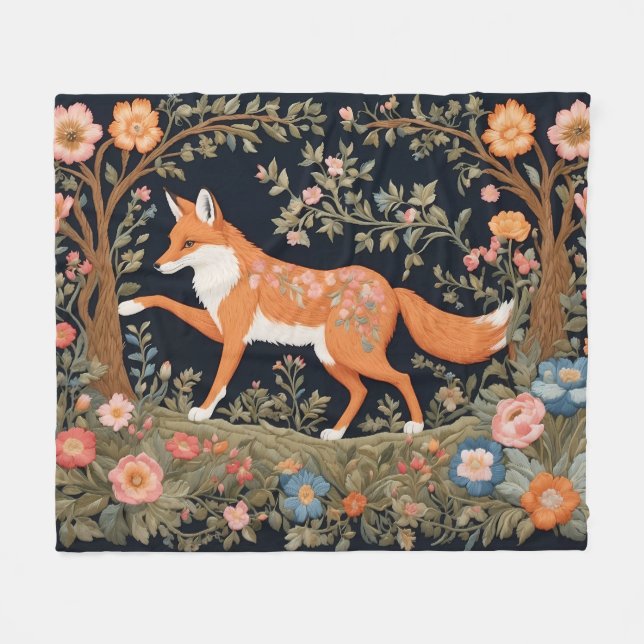 Cobertor De Velo Curiosa Fox Faux Embroiderme Elegante Floral (Frente (Horizontal))