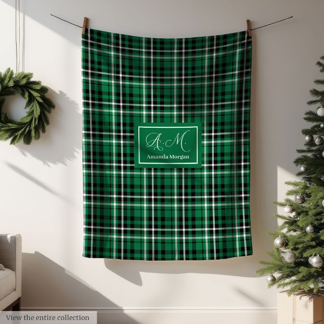Cobertor De Velo Custom Christmas Blanket Green Black Tartan Decor (Custom Christmas Blanket Green Black Tartan Decor)