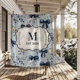 Cobertor De Velo Custom Elegant Blue Bow Floral Monogram
