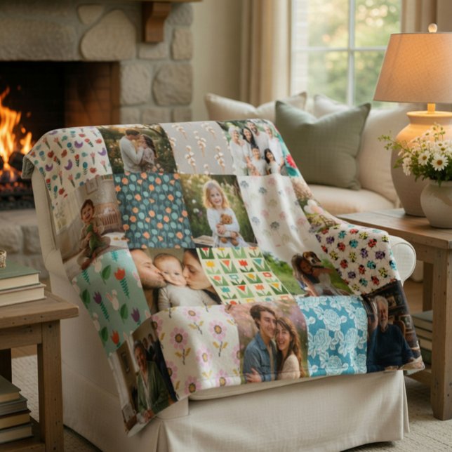 Cobertor De Velo Custom Family Photo Blanket Collage Gift (Criador carregado)