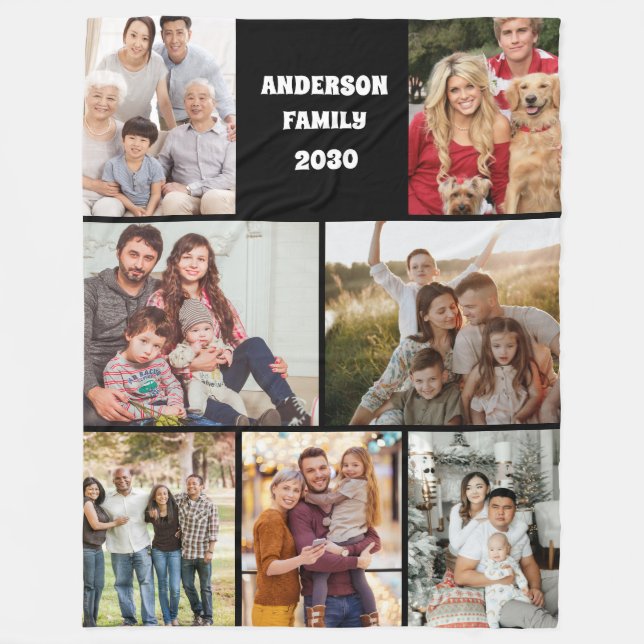Cobertor De Velo Custom Family Photo Collage Elegant Gift Black (Frente)