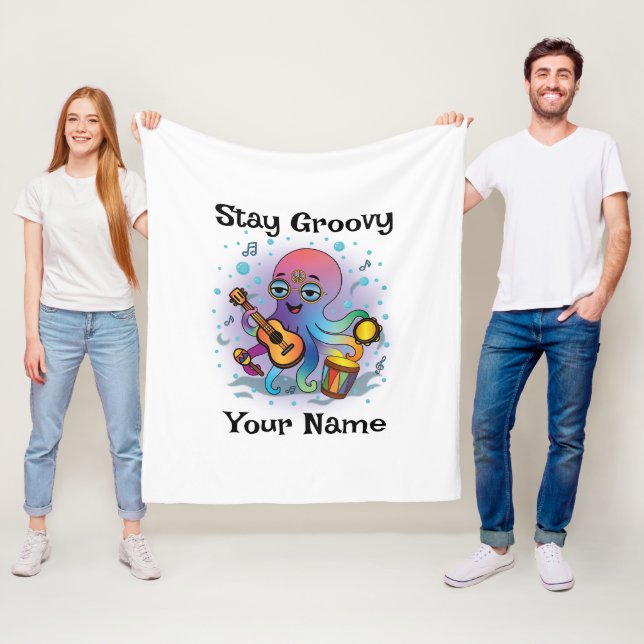 Cobertor De Velo Custom Fleece Blanket | Retro Octopus Name & Text (In Situ)